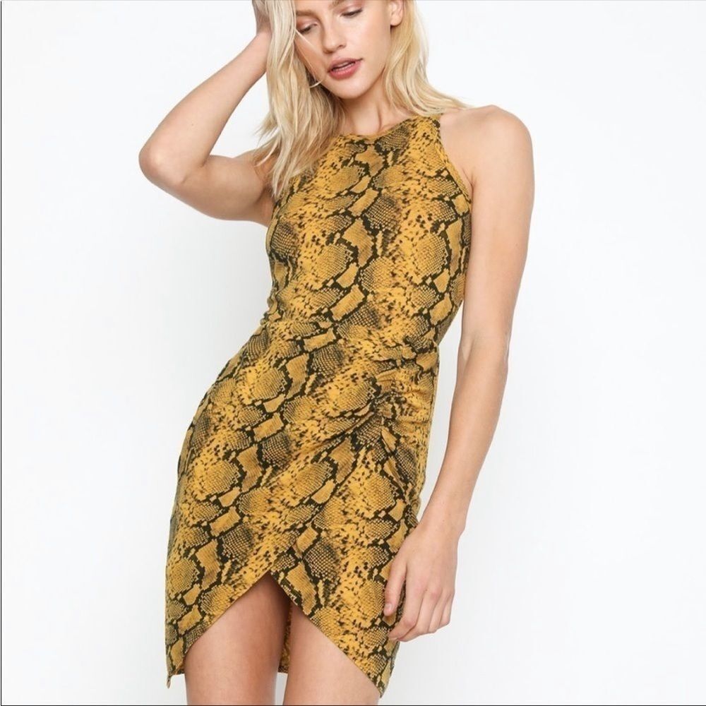 Pam & Gela Natural Snake Tank Dress Wrap Skirt S Revolve